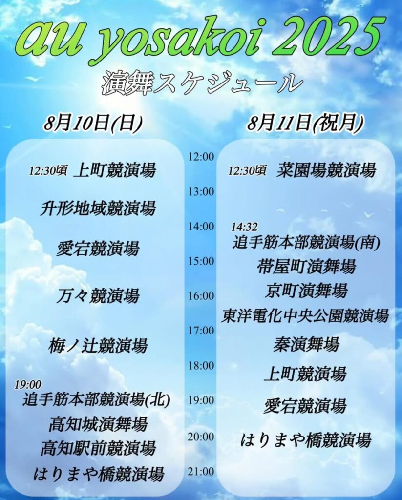 auよさこいチーム・2025よさこい祭り演舞スケジュール